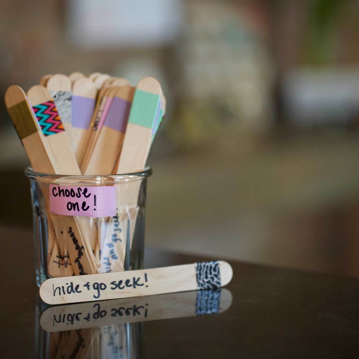 Popsicle sticks can be decorated with Duck Tape for rainy day activities