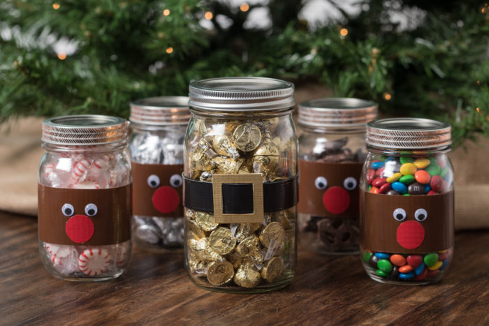 A Santa decoration made form Duck Tape and a mason jar.