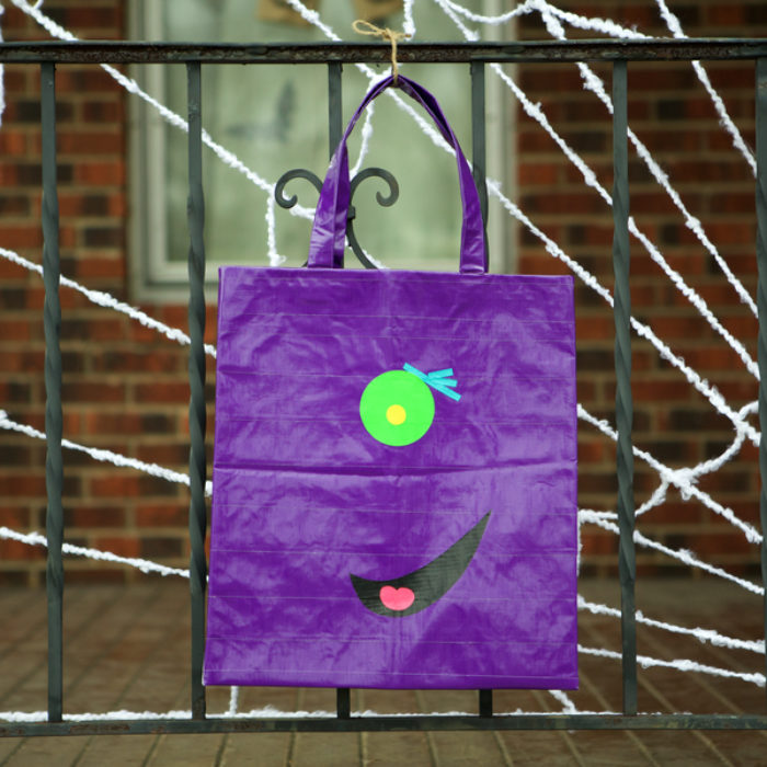 A purple duck tape halloween bag.