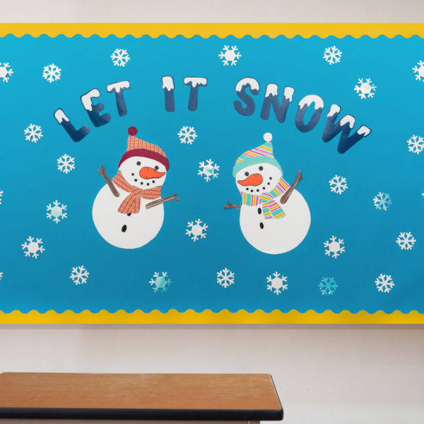 "Let It Snow" Bulletin board made from Duck Tape in school room