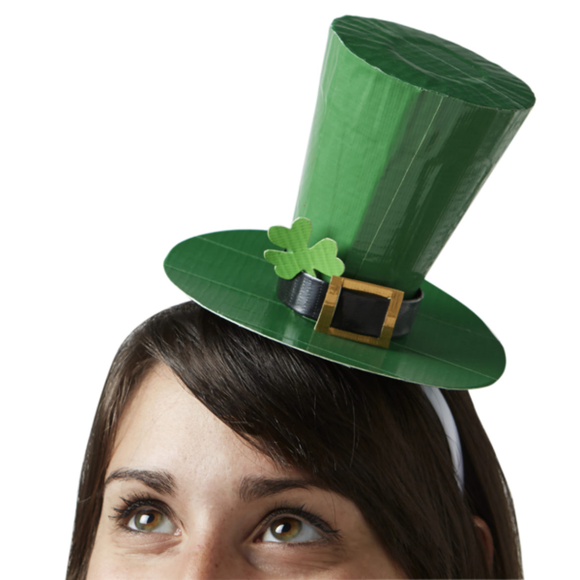 Completed Duck Tape® St. Patrick's Day Top Hat on a woman's head